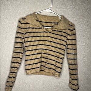 Striped Beige and Black Women's Sweater